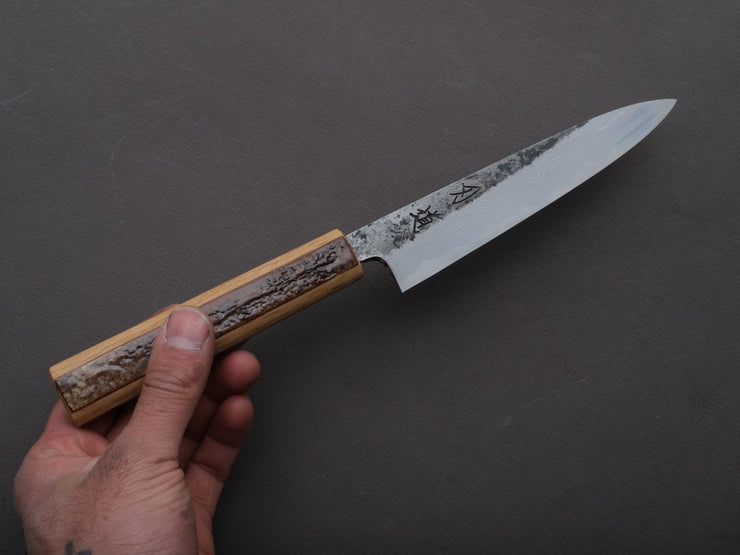 HADO - Sumi - Blue #1 - Damascus Kurouchi - 150mm Petty - Oak and Cherry Bark Handle
