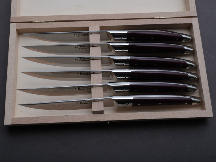 Goyon Chazeau - Le Thiers Avantage - Steak/Table Knives - Eggplant Acrylic Handle - Set of 6