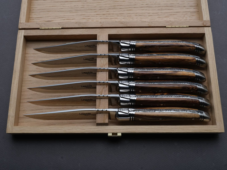 Goyon Chazeau - Laguiole Prestige - Steak/Table Knives - Marble Wood - Set of 6