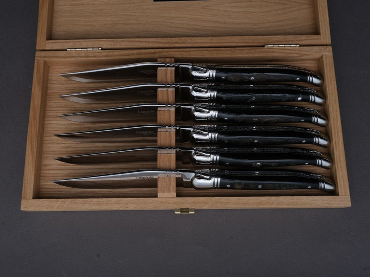 Goyon Chazeau - Steak/Table Knives - Laguiole Prrestige - Black Buffalo Horn Handles - Set of 6