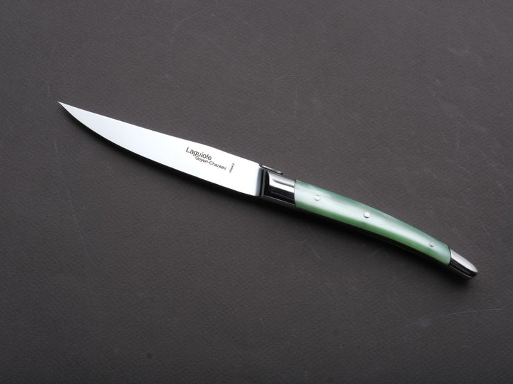 Goyon Chazeau - Steak/Table Knives - Laguiole Klasse G - Pearly Anise Green Acrylic Handle  - Set of 6