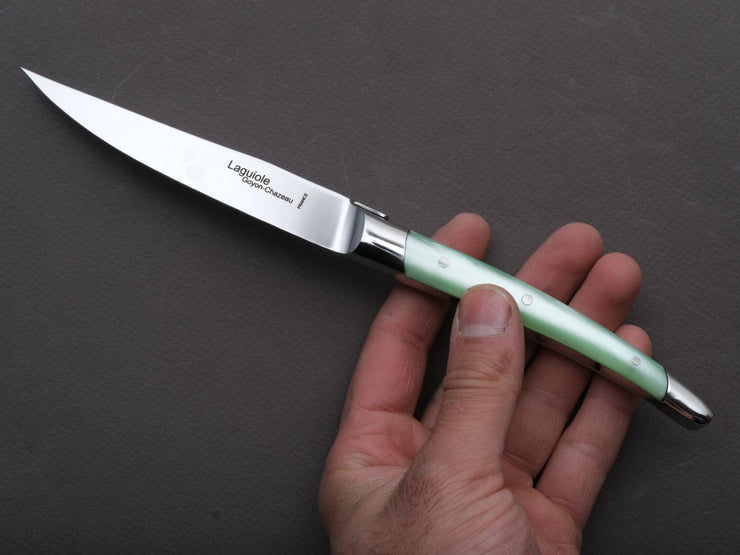 Goyon Chazeau - Steak/Table Knives - Laguiole Klasse G - Pearly Anise Green Acrylic Handle  - Set of 6