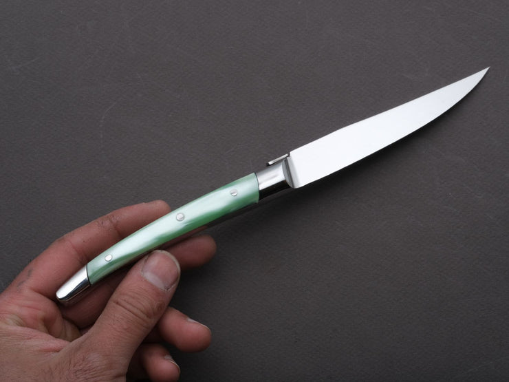 Goyon Chazeau - Steak/Table Knives - Laguiole Klasse G - Pearly Anise Green Acrylic Handle  - Set of 6