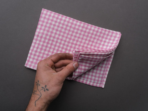 Fog Linen - Linen Kitchen Cloth - "Robin" Pink + White Check