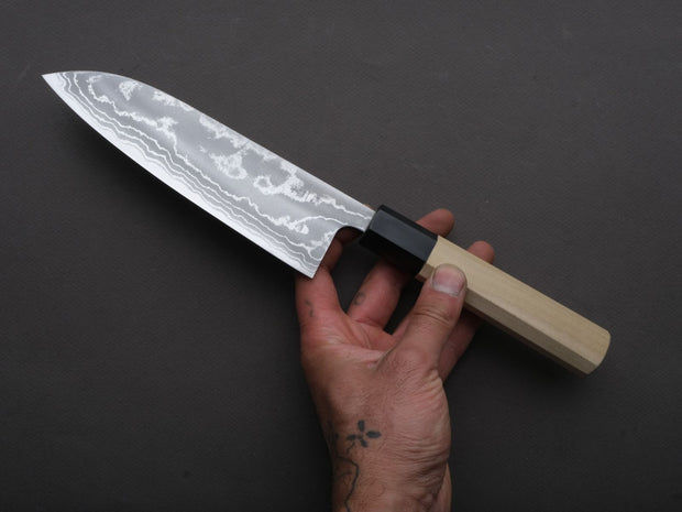 Hitohira - GR - Blue #2 Damascus - 165mm Santoku - Ho Wood Handle