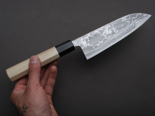 Hitohira - GR - Blue #2 Damascus - 165mm Santoku - Ho Wood Handle