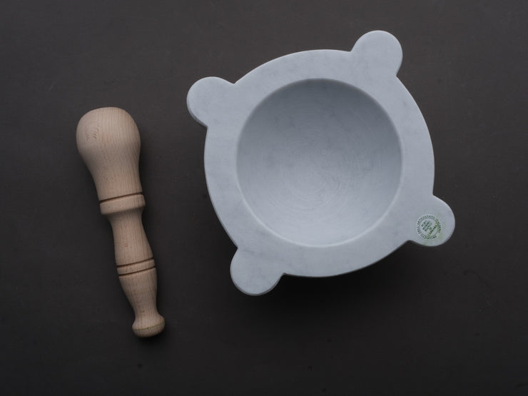 Nuova Marmotecnica - "Genovese" Carrara Marble Mortar and Beech Wood Pestle