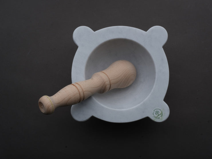 Nuova Marmotecnica - "Genovese" Carrara Marble Mortar and Beech Wood Pestle