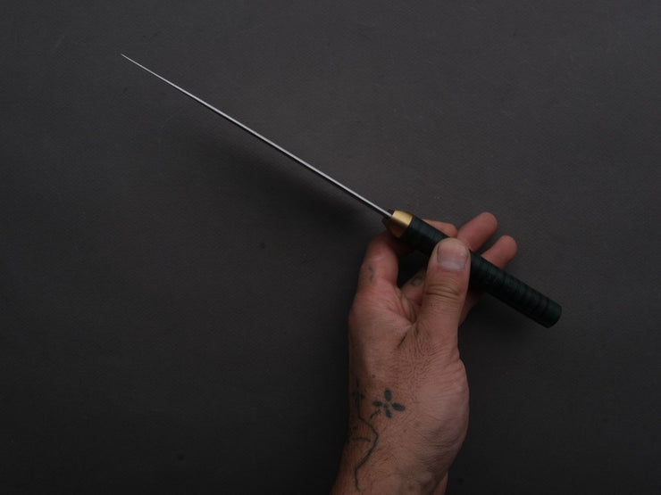 Florentine Kitchen Knives - Stainless - Petty - 155mm - Stacked Green Composite and Black Leather Handle