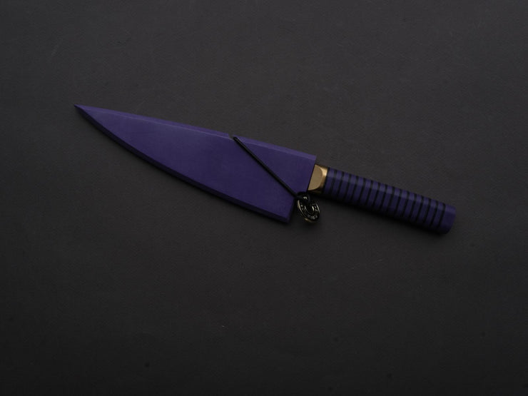 Florentine Kitchen Knives - Stainless - Petty - 155mm - Stacked Purple Composite and Black Leather Handle