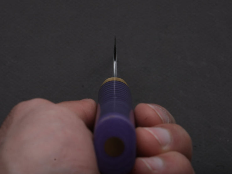 Florentine Kitchen Knives - Stainless - Petty - 155mm - Stacked Purple Composite and Black Leather Handle