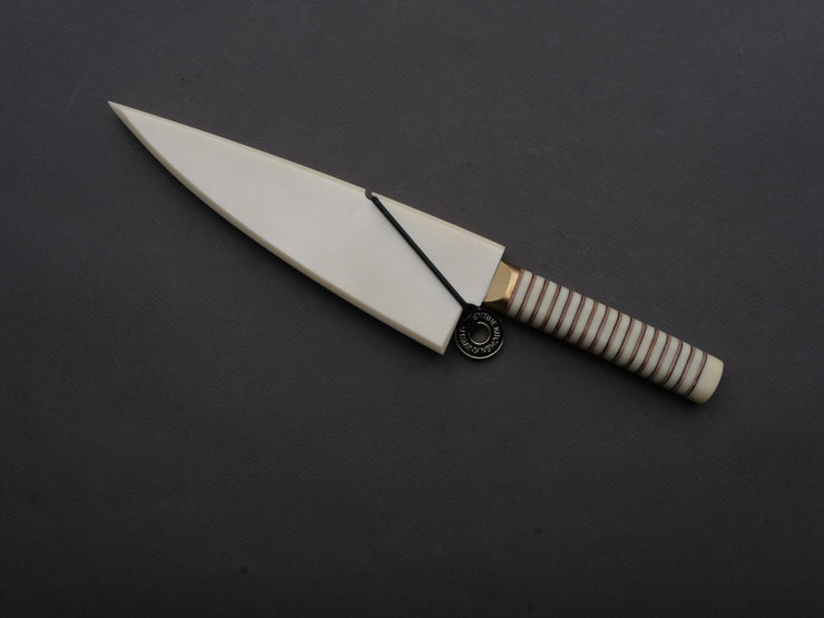 Florentine Kitchen Knives - Stainless - Petty - 155mm - Stacked White Composite and Natural Leather Handle