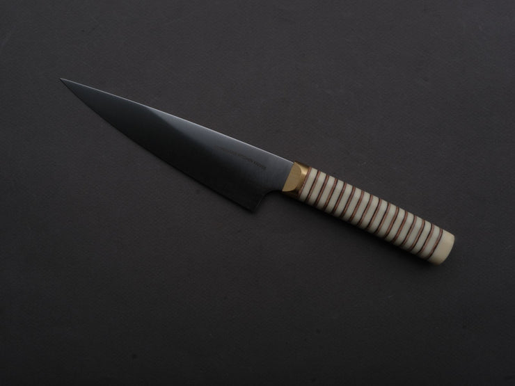 Florentine Kitchen Knives - Stainless - Petty - 155mm - Stacked White Composite and Natural Leather Handle