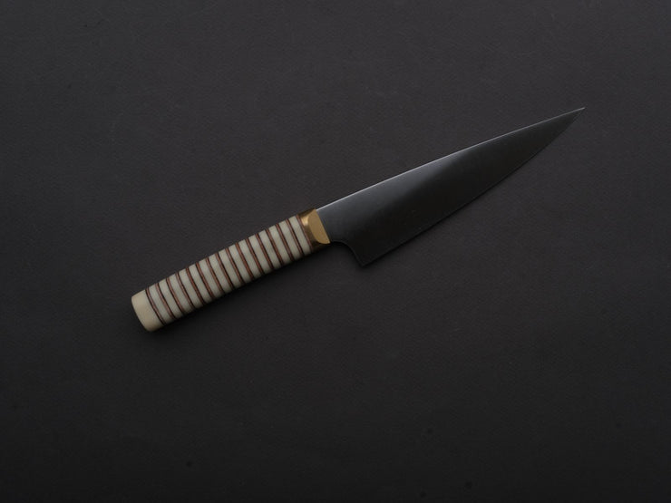 Florentine Kitchen Knives - Stainless - Petty - 155mm - Stacked White Composite and Natural Leather Handle