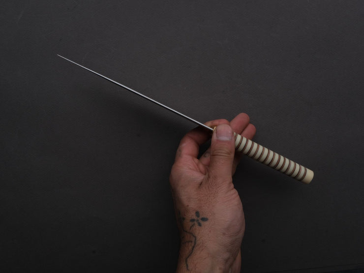Florentine Kitchen Knives - Stainless - Petty - 155mm - Stacked White Composite and Natural Leather Handle