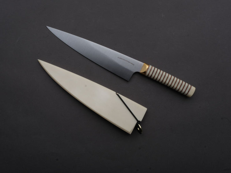 Florentine Kitchen Knives - Stainless - Utility - 200mm - Stacked White Composite and Natural Leather Handle