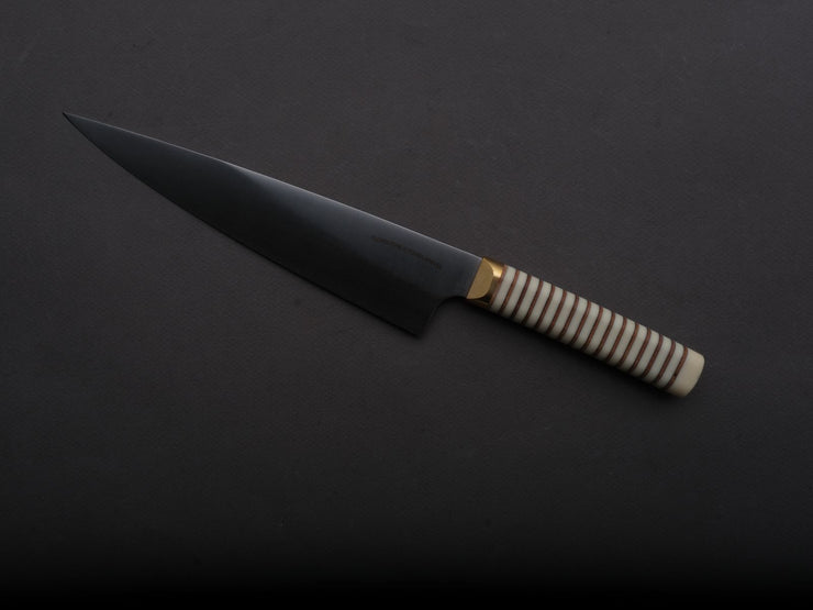 Florentine Kitchen Knives - Stainless - Utility - 200mm - Stacked White Composite and Natural Leather Handle