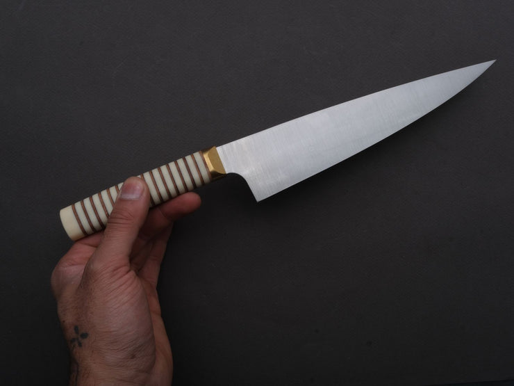 Florentine Kitchen Knives - Stainless - Utility - 200mm - Stacked White Composite and Natural Leather Handle