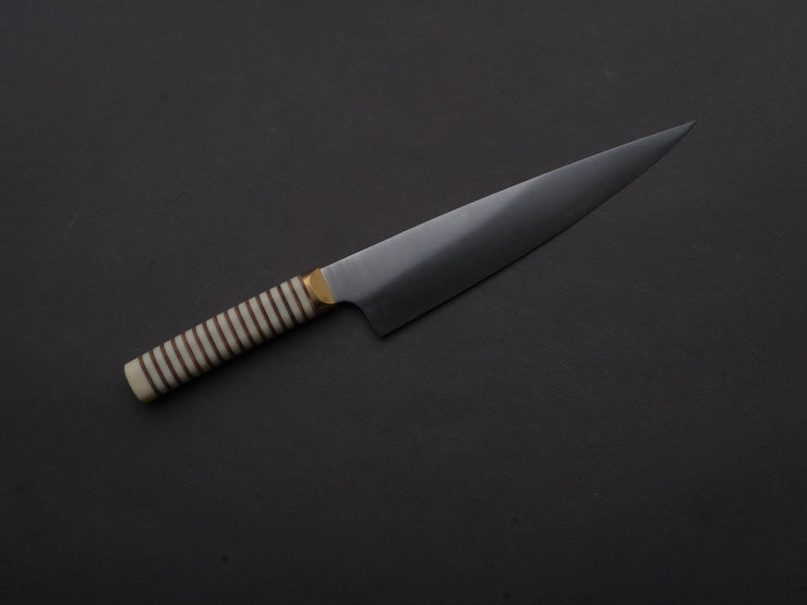 Florentine Kitchen Knives - Stainless - Utility - 200mm - Stacked White Composite and Natural Leather Handle