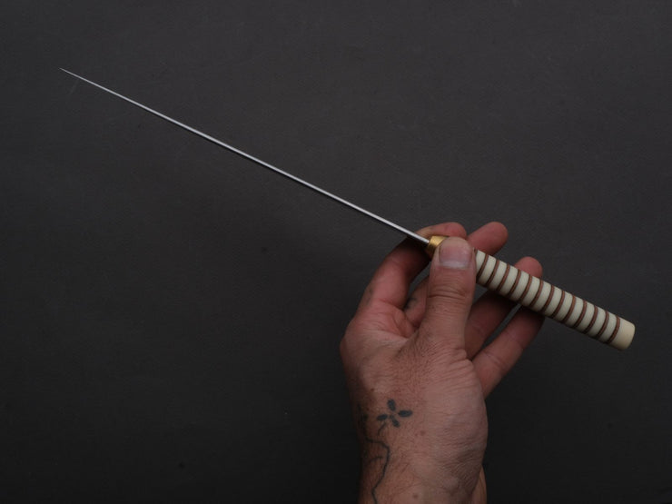 Florentine Kitchen Knives - Stainless - Utility - 200mm - Stacked White Composite and Natural Leather Handle