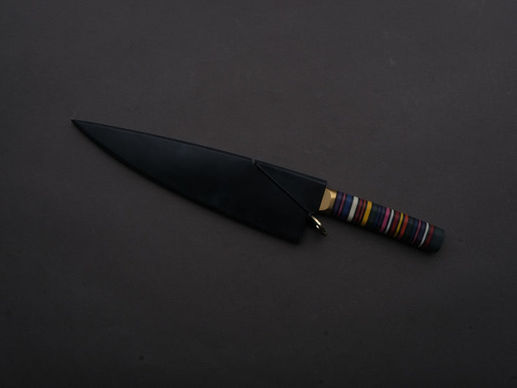 Florentine Kitchen Knives - Stainless - Utility - 200mm - Stacked Multicolor Composite and Black Leather Handle