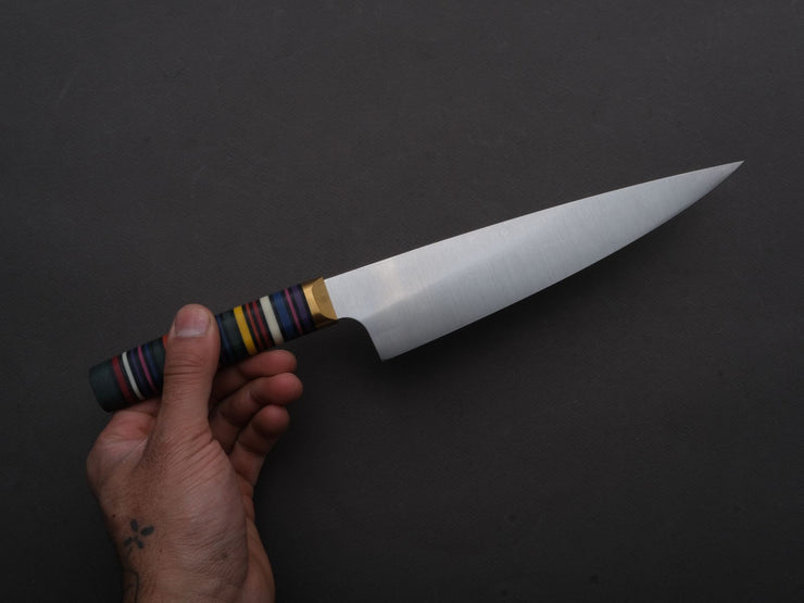 Florentine Kitchen Knives - Stainless - Utility - 200mm - Stacked Multicolor Composite and Black Leather Handle