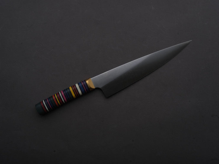 Florentine Kitchen Knives - Stainless - Utility - 200mm - Stacked Multicolor Composite and Black Leather Handle