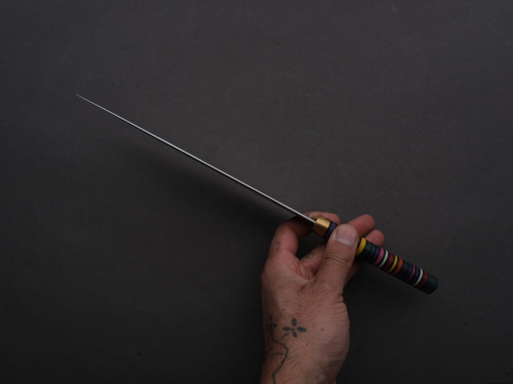 Florentine Kitchen Knives - Stainless - Utility - 200mm - Stacked Multicolor Composite and Black Leather Handle