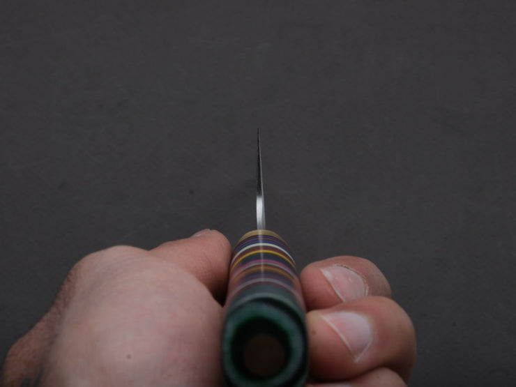 Florentine Kitchen Knives - Stainless - Utility - 200mm - Stacked Multicolor Composite and Black Leather Handle