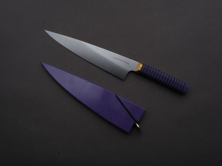 Florentine Kitchen Knives - Stainless - Utility - 200mm - Stacked Purple Composite and Black Leather Handle
