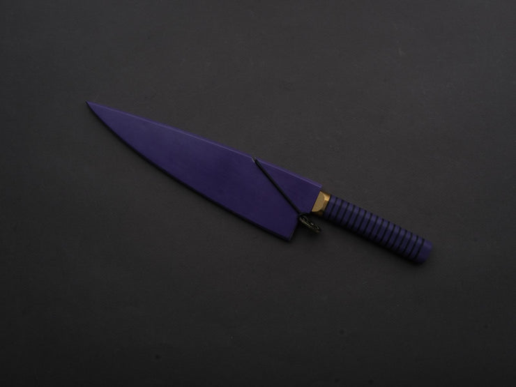 Florentine Kitchen Knives - Stainless - Utility - 200mm - Stacked Purple Composite and Black Leather Handle