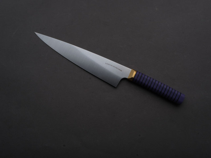 Florentine Kitchen Knives - Stainless - Utility - 200mm - Stacked Purple Composite and Black Leather Handle