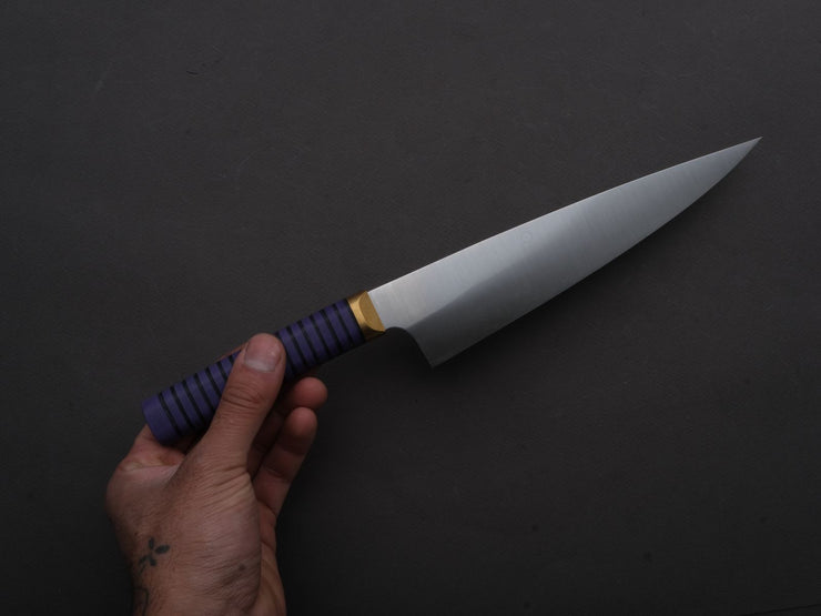 Florentine Kitchen Knives - Stainless - Utility - 200mm - Stacked Purple Composite and Black Leather Handle