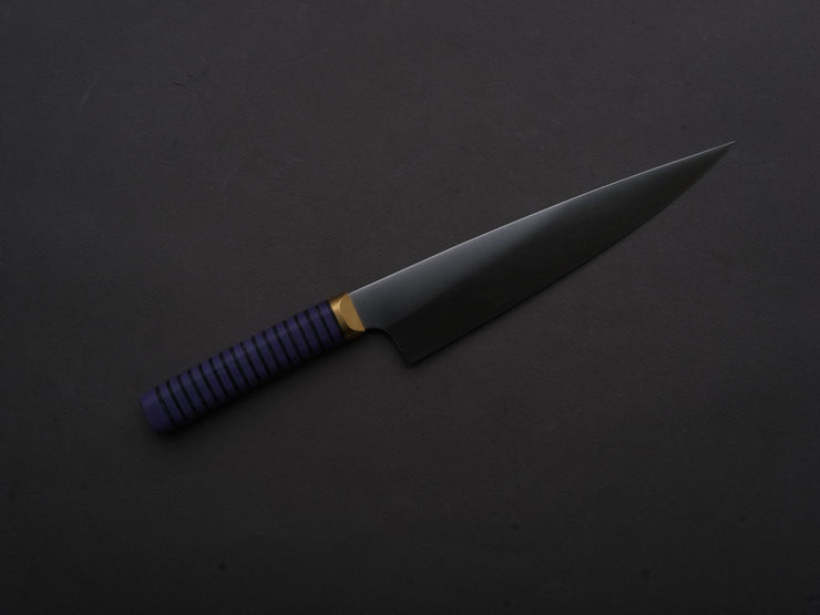 Florentine Kitchen Knives - Stainless - Utility - 200mm - Stacked Purple Composite and Black Leather Handle
