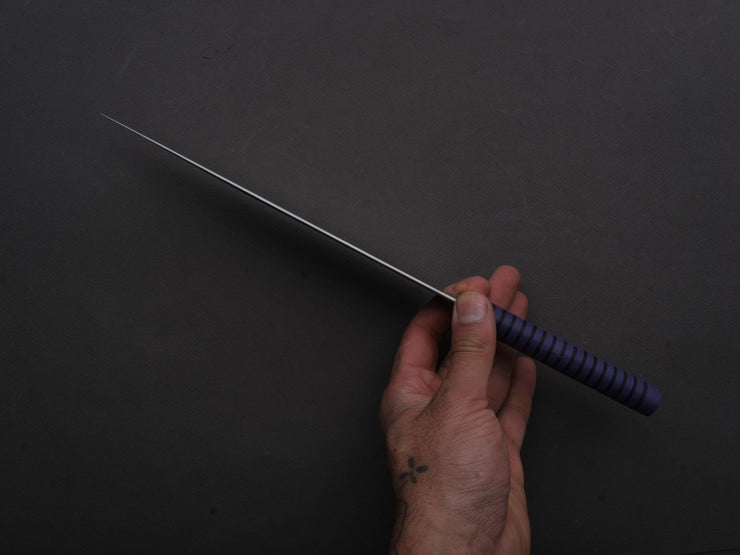 Florentine Kitchen Knives - Stainless - Utility - 200mm - Stacked Purple Composite and Black Leather Handle
