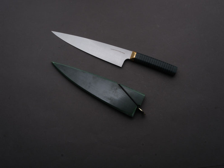 Florentine Kitchen Knives - Stainless - Utility - 200mm - Stacked Green Composite and Black Leather Handle