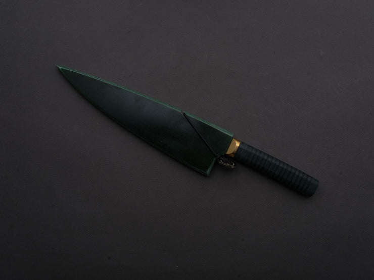 Florentine Kitchen Knives - Stainless - Utility - 200mm - Stacked Green Composite and Black Leather Handle