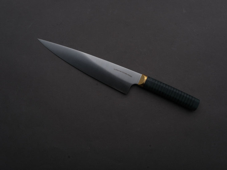 Florentine Kitchen Knives - Stainless - Utility - 200mm - Stacked Green Composite and Black Leather Handle