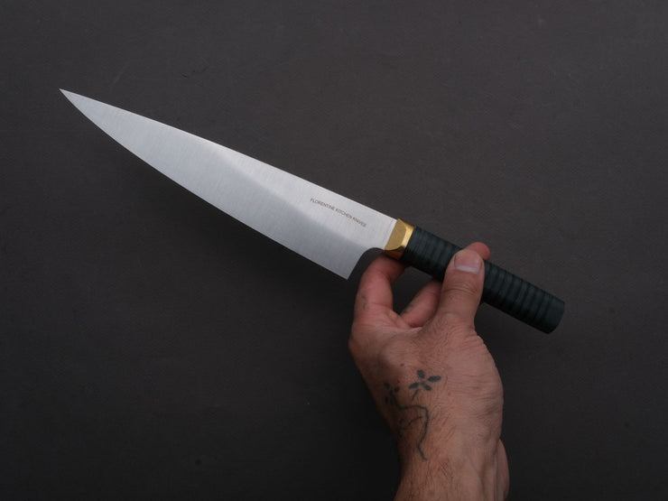 Florentine Kitchen Knives - Stainless - Utility - 200mm - Stacked Green Composite and Black Leather Handle