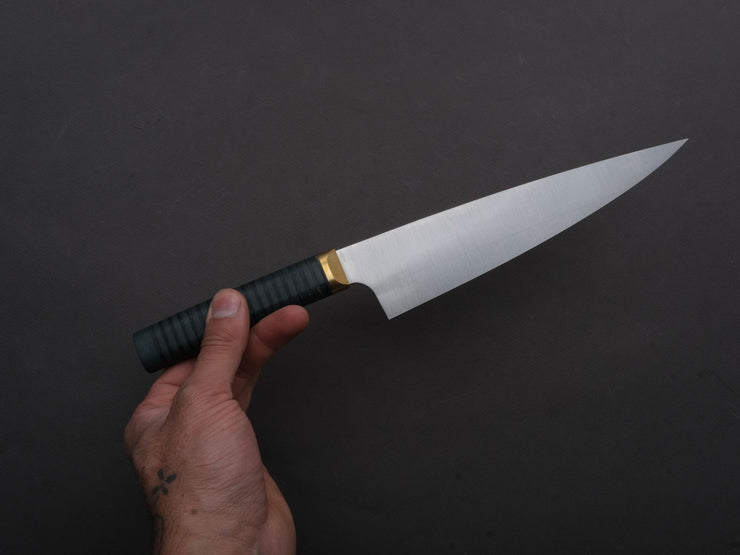 Florentine Kitchen Knives - Stainless - Utility - 200mm - Stacked Green Composite and Black Leather Handle