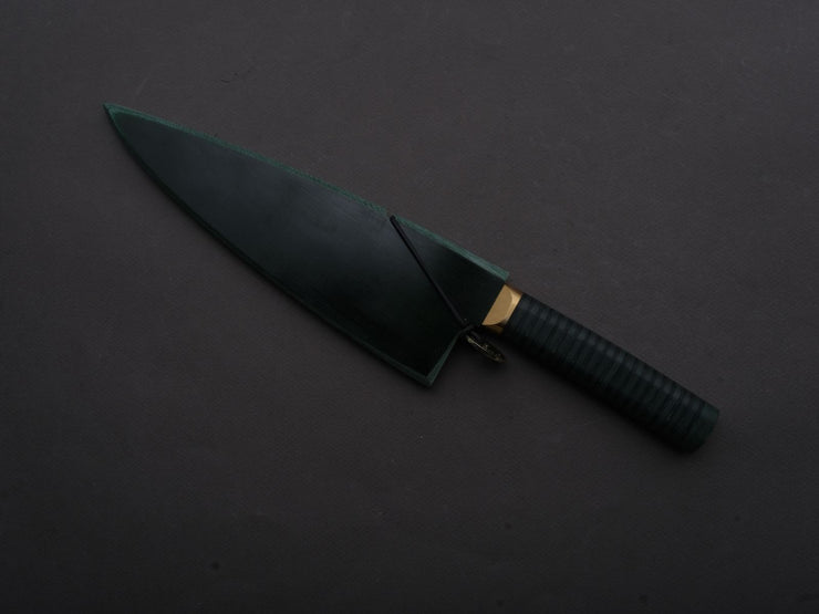 Florentine Kitchen Knives - Stainless - Chef - 205mm - Stacked Green Composite and Black Leather Handle