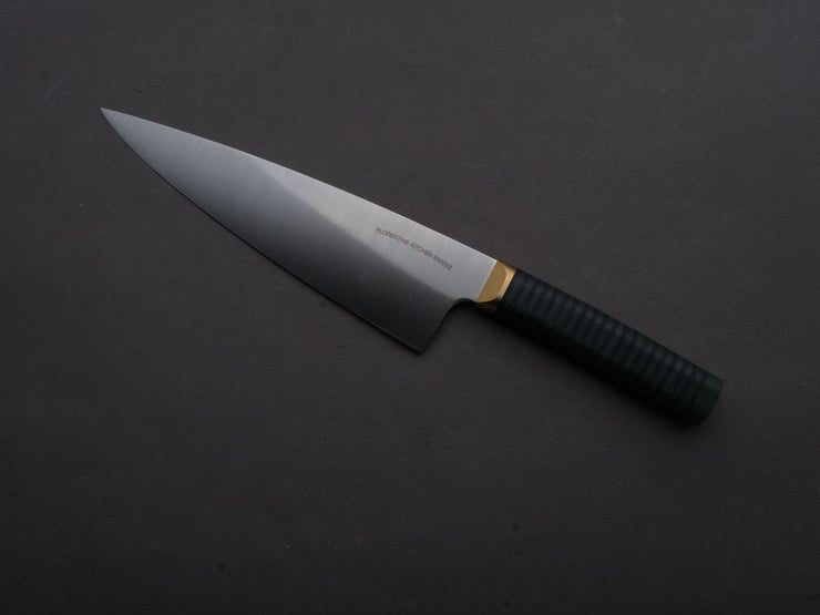Florentine Kitchen Knives - Stainless - Chef - 205mm - Stacked Green Composite and Black Leather Handle