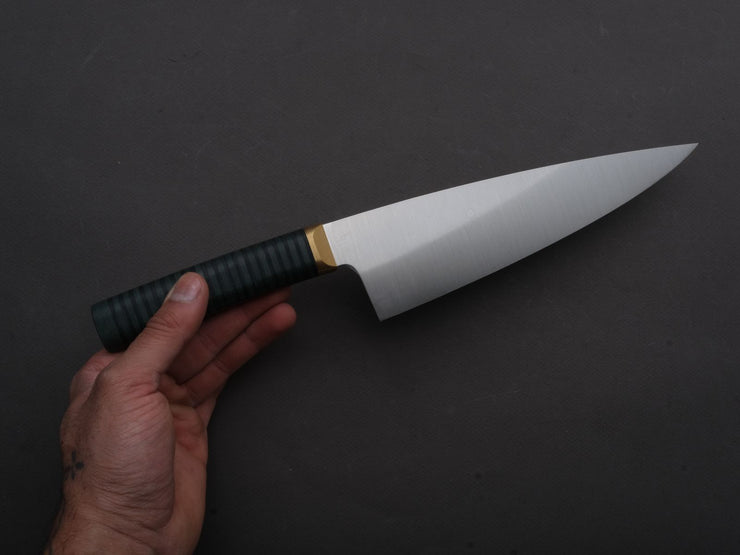 Florentine Kitchen Knives - Stainless - Chef - 205mm - Stacked Green Composite and Black Leather Handle
