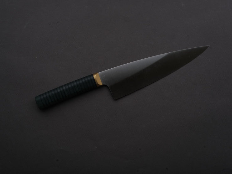 Florentine Kitchen Knives - Stainless - Chef - 205mm - Stacked Green Composite and Black Leather Handle