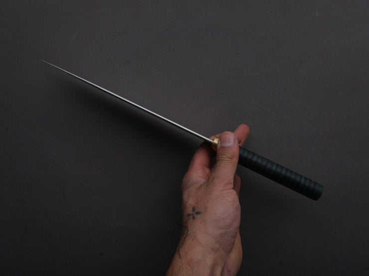 Florentine Kitchen Knives - Stainless - Chef - 205mm - Stacked Green Composite and Black Leather Handle