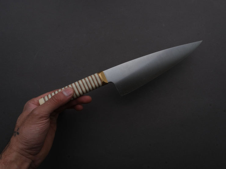 Florentine Kitchen Knives - Stainless - Chef - 205mm - Stacked White Composite and Natural Leather Handle