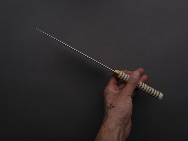 Florentine Kitchen Knives - Stainless - Chef - 205mm - Stacked White Composite and Natural Leather Handle
