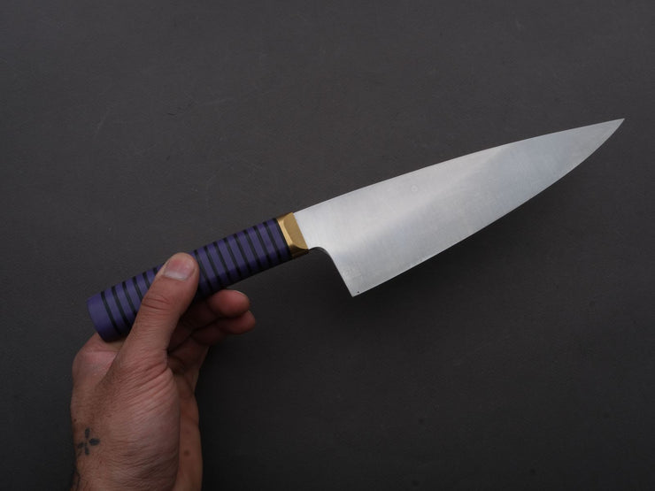 Florentine Kitchen Knives - Stainless - Chef - 205mm - Stacked Purple Composite and Black Leather Handle
