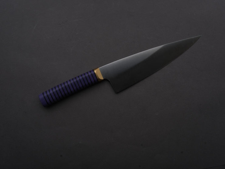 Florentine Kitchen Knives - Stainless - Chef - 205mm - Stacked Purple Composite and Black Leather Handle