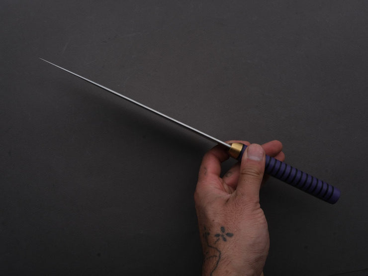 Florentine Kitchen Knives - Stainless - Chef - 205mm - Stacked Purple Composite and Black Leather Handle